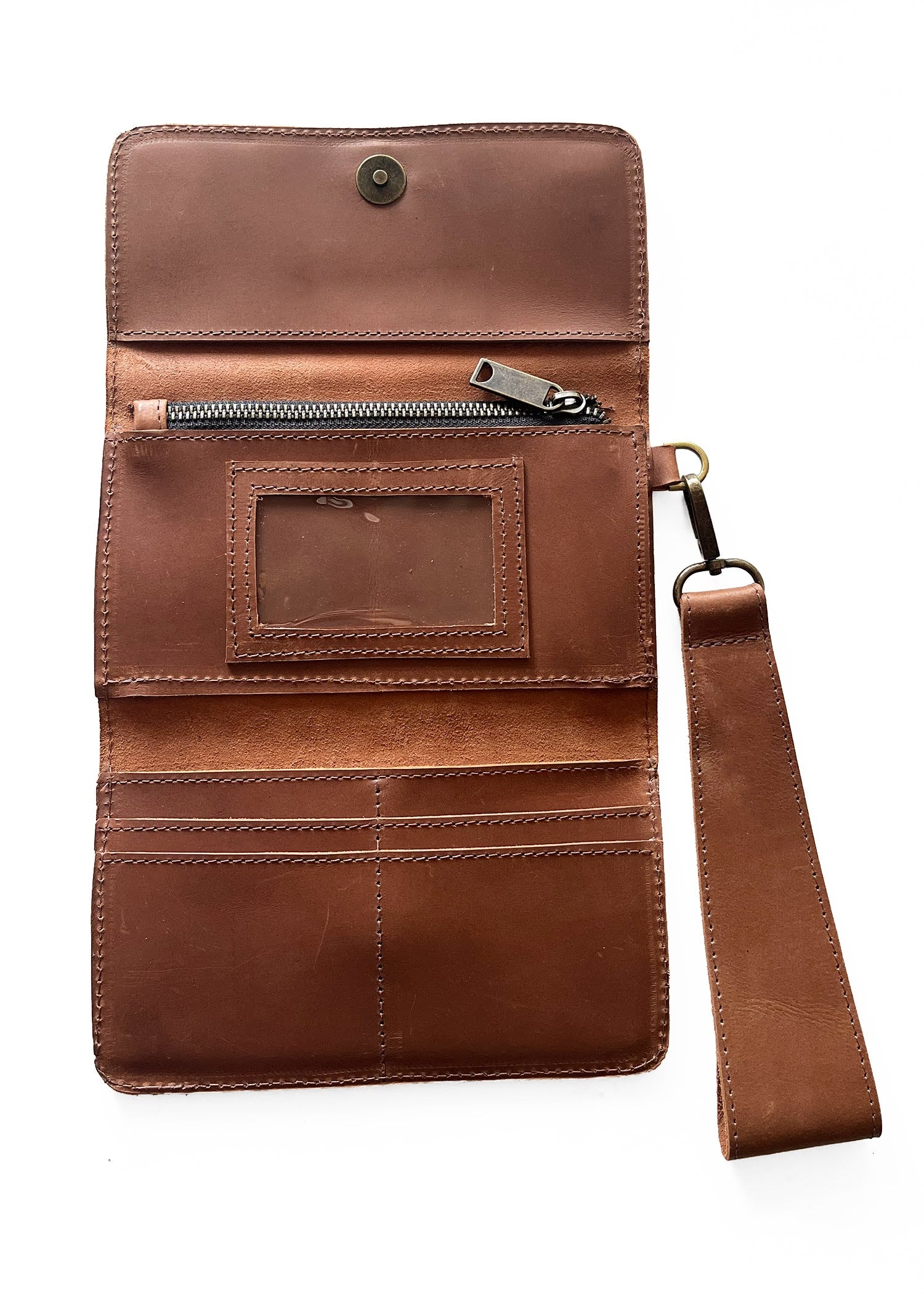 B+H Leather Wallet Wristlet in Cognac