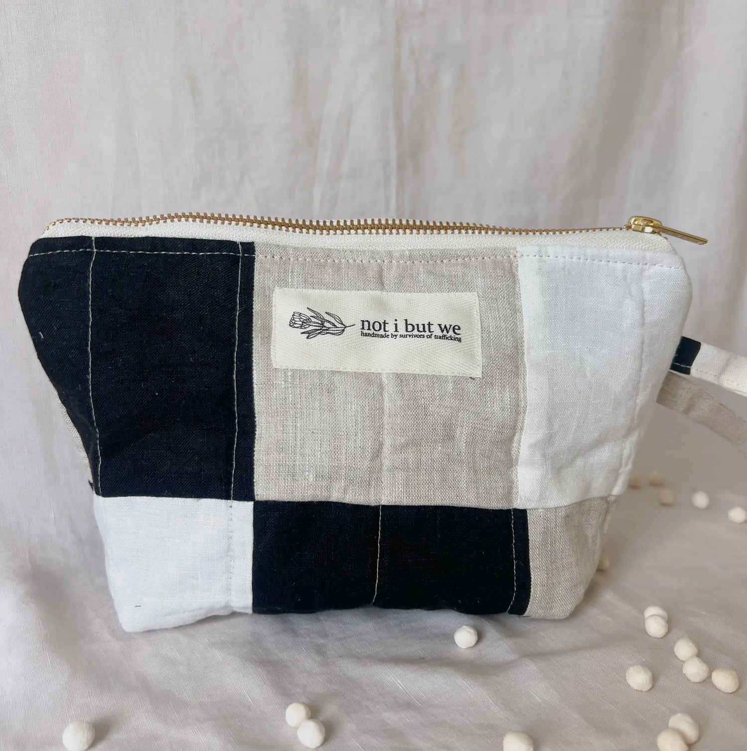 Black + White Quilted Makeup Bag