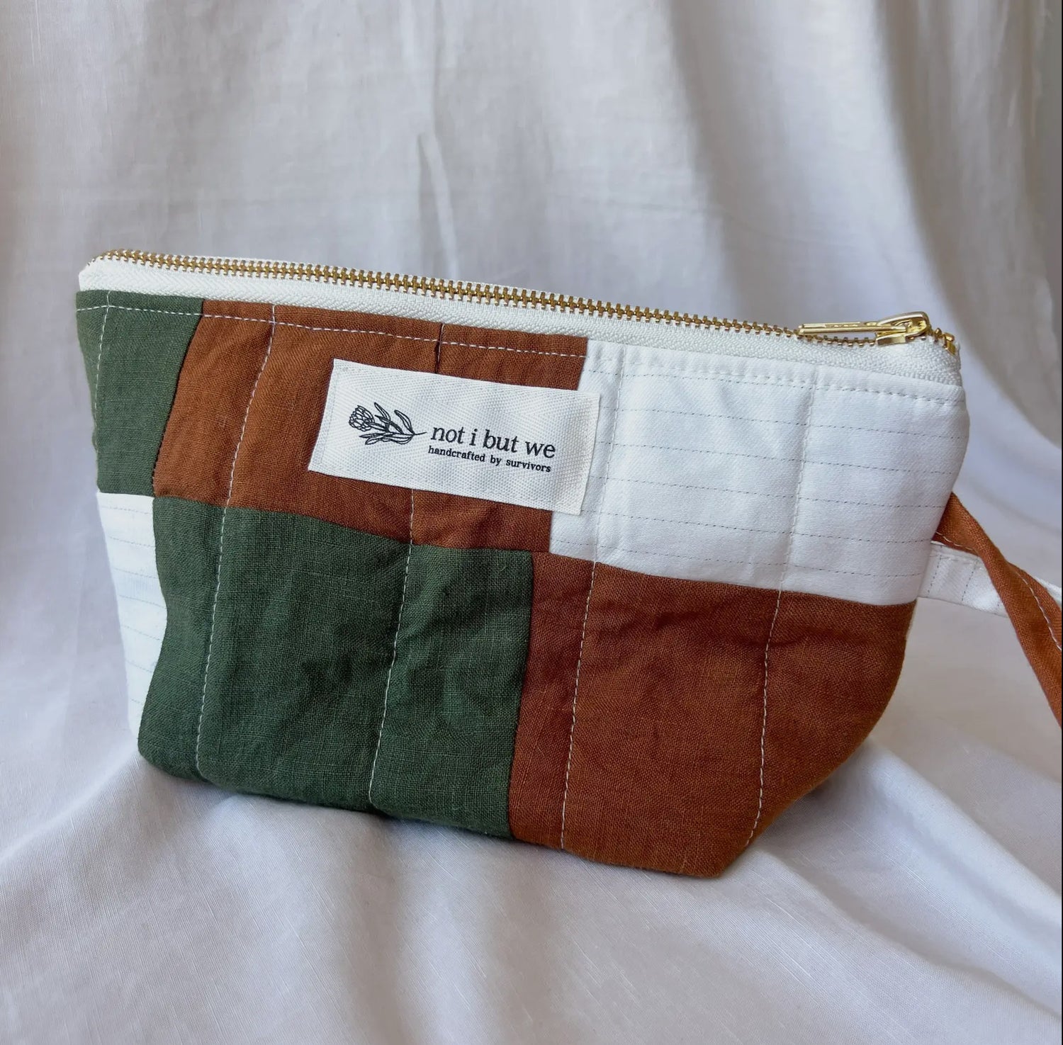 Olive, Rust + White Quilted Makeup Bag