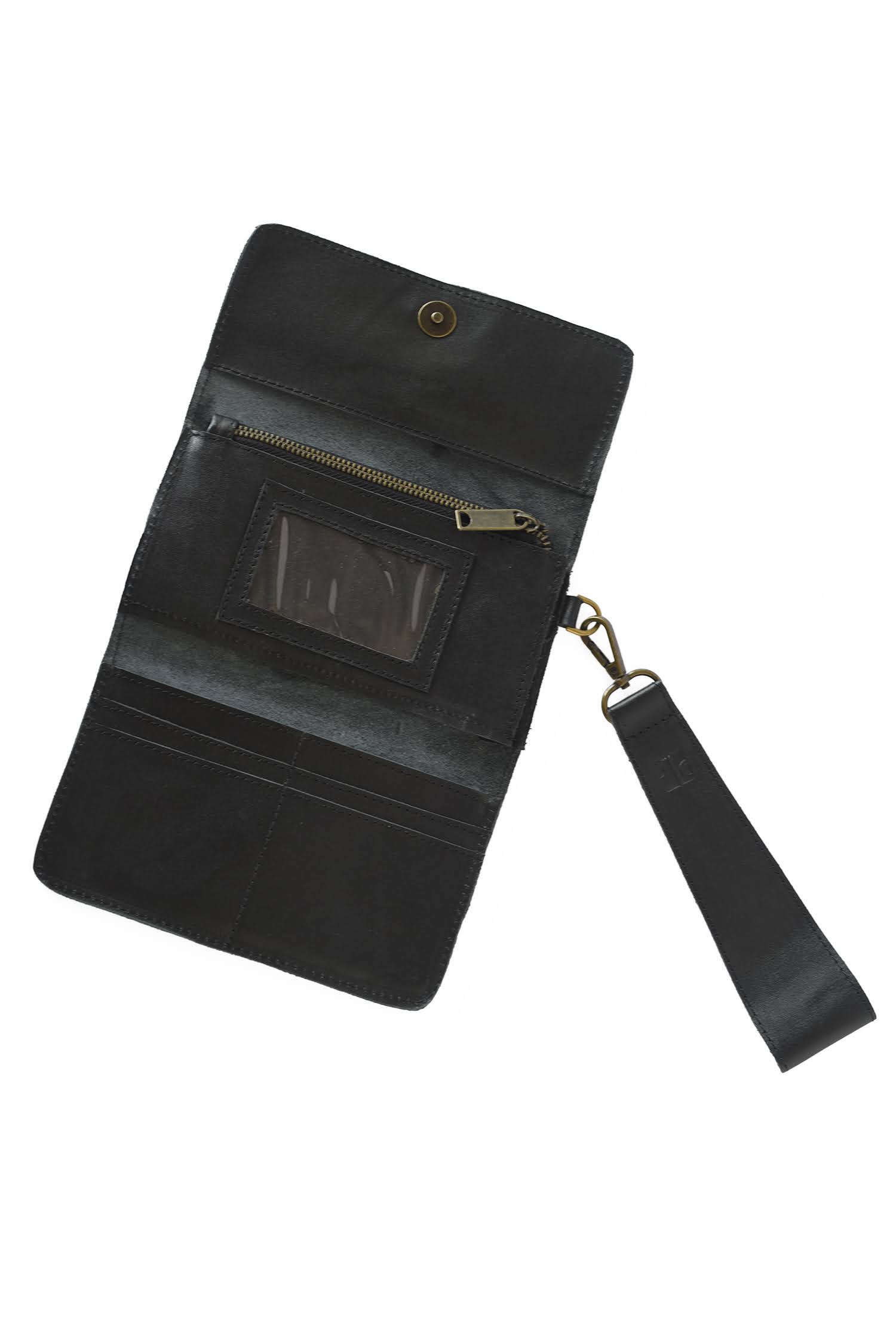 B+H Leather Wallet Wristlet in Black