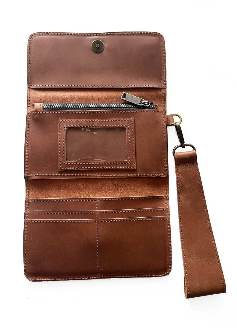 B+H Leather Wallet Wristlet in Cognac