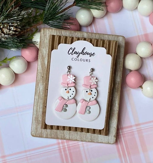 Dressed in Pink Snowman Earrings