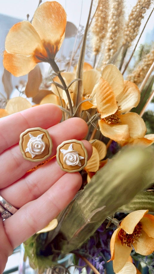 Mustard Rose Studs