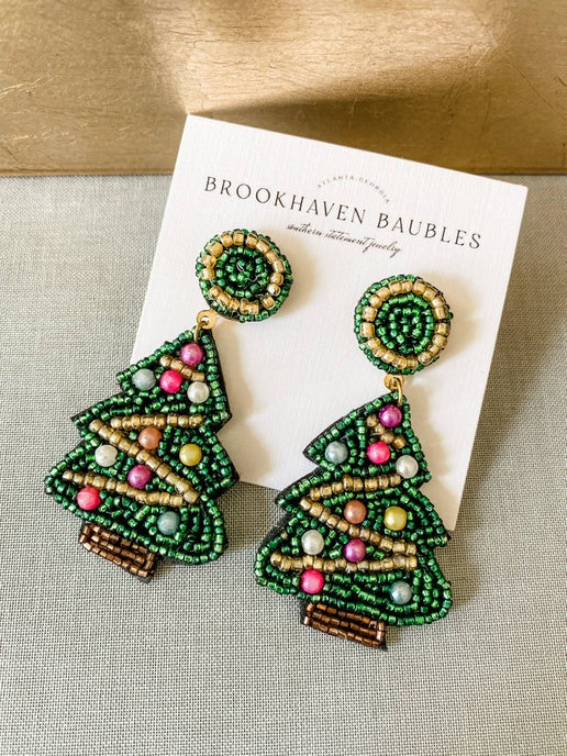 Green Christmas Tree Bauble Earrings