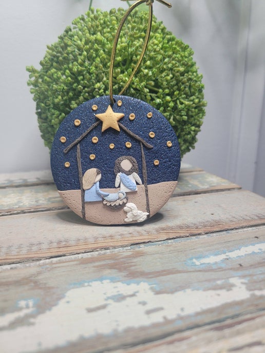 Manger Scene: Handmade Polymer Clay Ornament