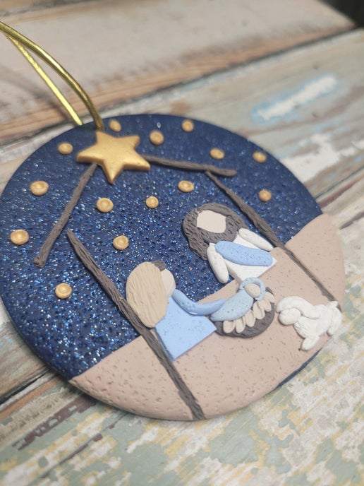 Manger Scene: Handmade Polymer Clay Ornament