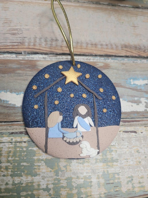 Manger Scene: Handmade Polymer Clay Ornament