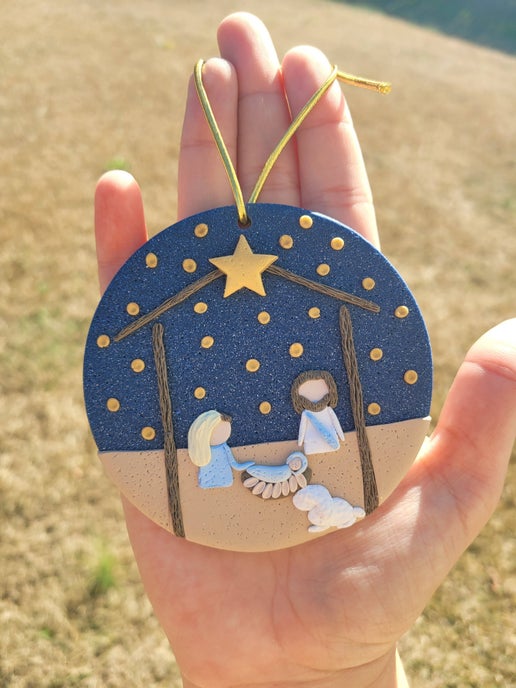 Manger Scene: Handmade Polymer Clay Ornament
