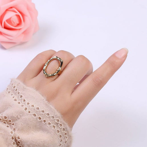 Gold Oval Hammered Ring