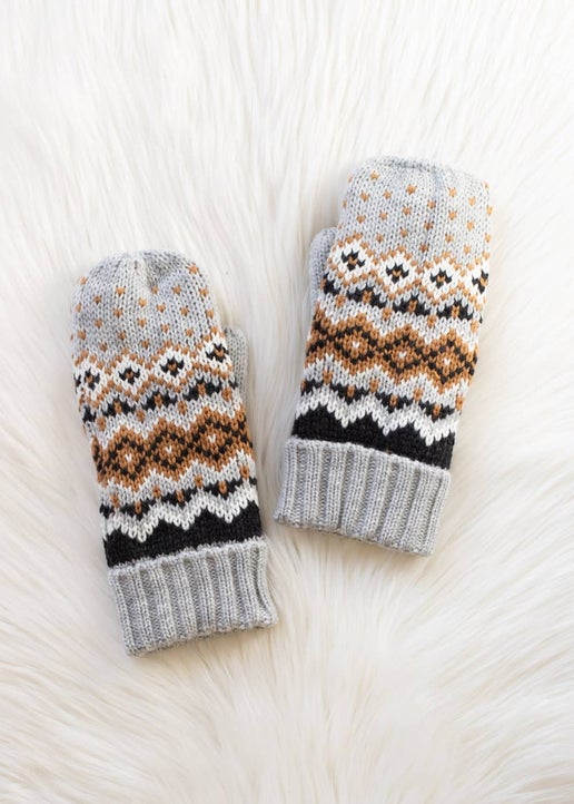 Gray, Camel & Black Patterned Mittens