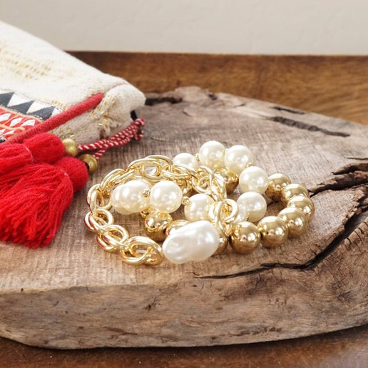 Chunky Pearl Bracelet Trio