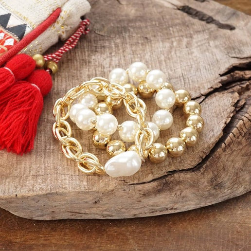Chunky Pearl Bracelet Trio
