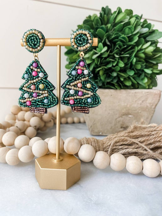 Green Christmas Tree Bauble Earrings