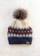 Cream, Blue, Red & Gray Pom Hat