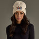Beige Ski Embroidered Knit Beanie