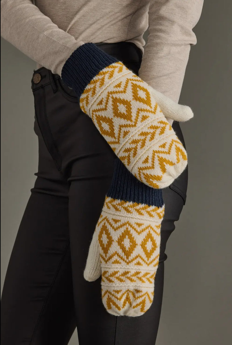 Cream + Mustard Fleece Lined Mittens