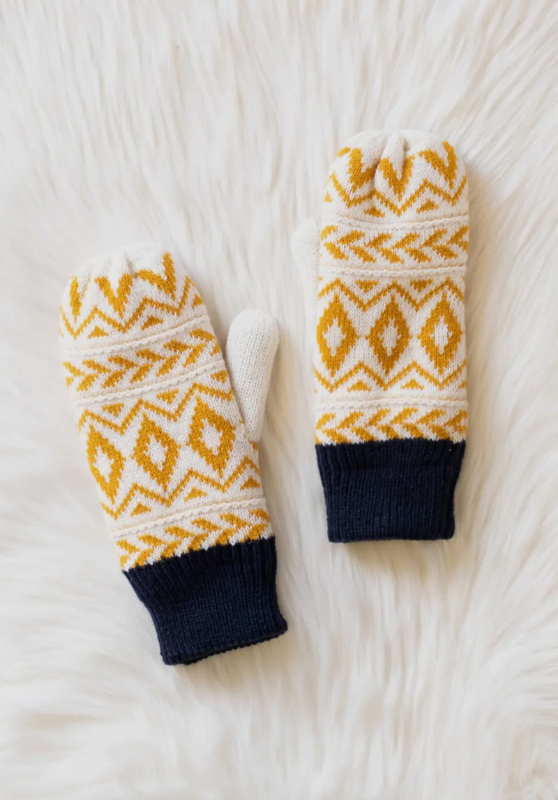 Cream + Mustard Fleece Lined Mittens