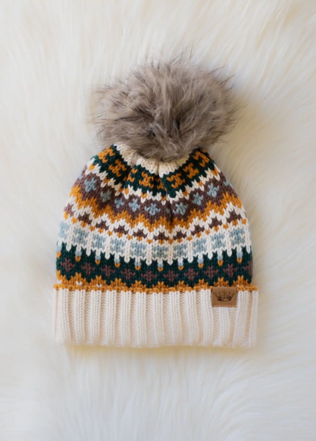 Cream + Multicolored Winter Beanie