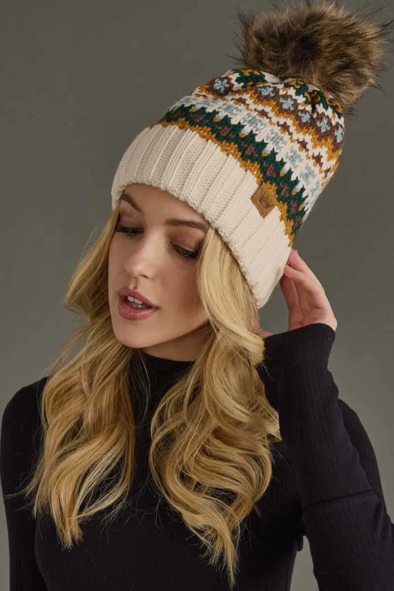 Cream + Multicolored Winter Beanie