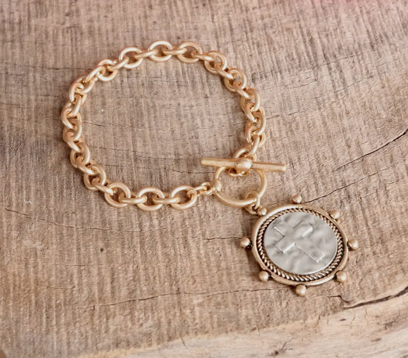 Cross Coin Toggle Bracelet