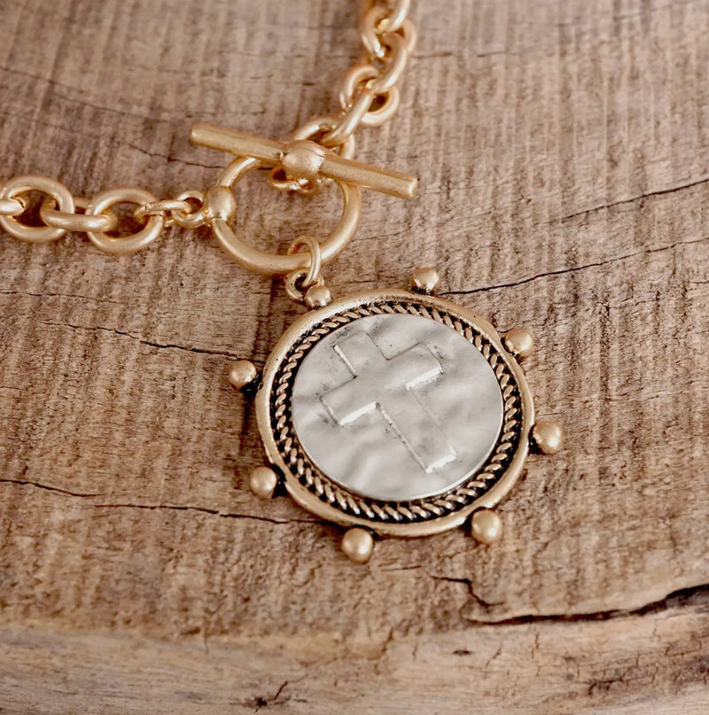 Cross Coin Toggle Bracelet