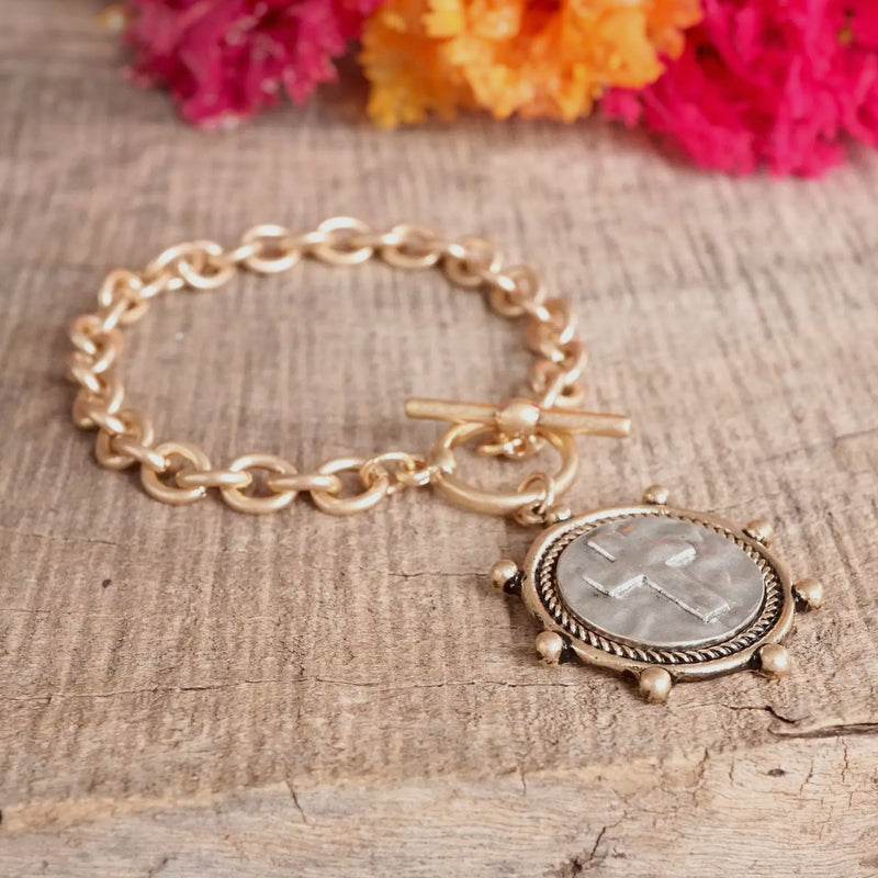 Cross Coin Toggle Bracelet