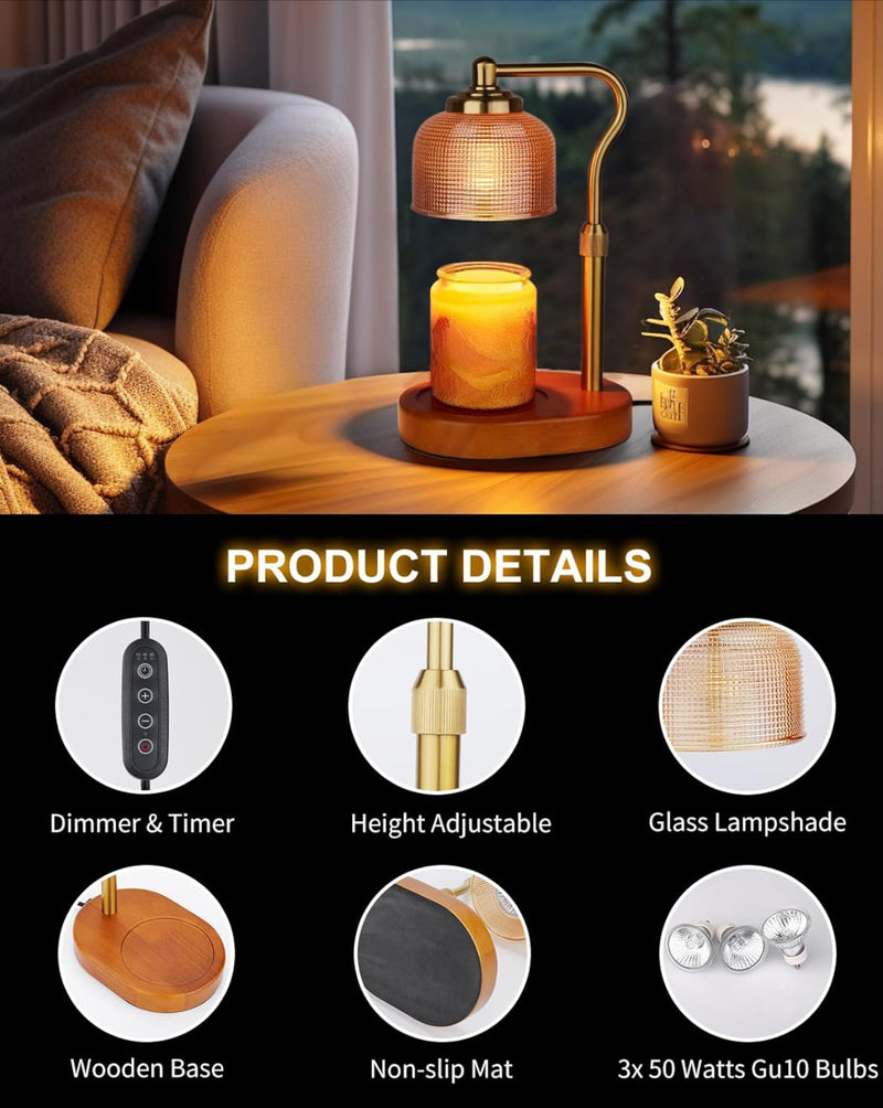 Gold Glass Shade Wickless Candle Warming Lamp
