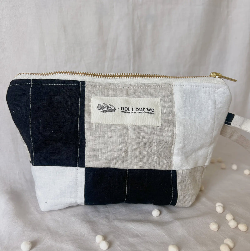 Black + White Quilted Makeup Bag