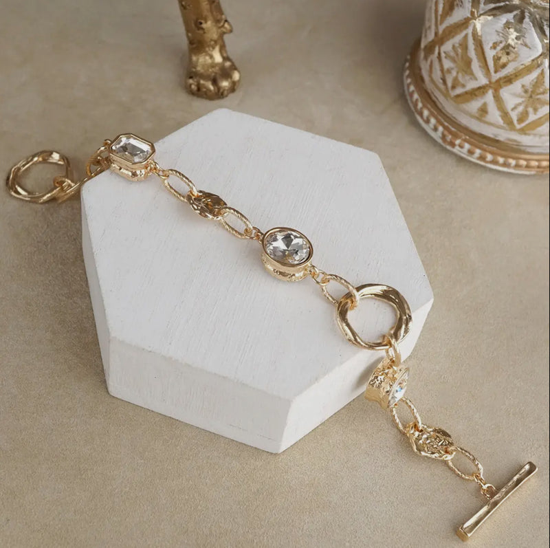 Crystal Link Toggle Bracelet in Gold