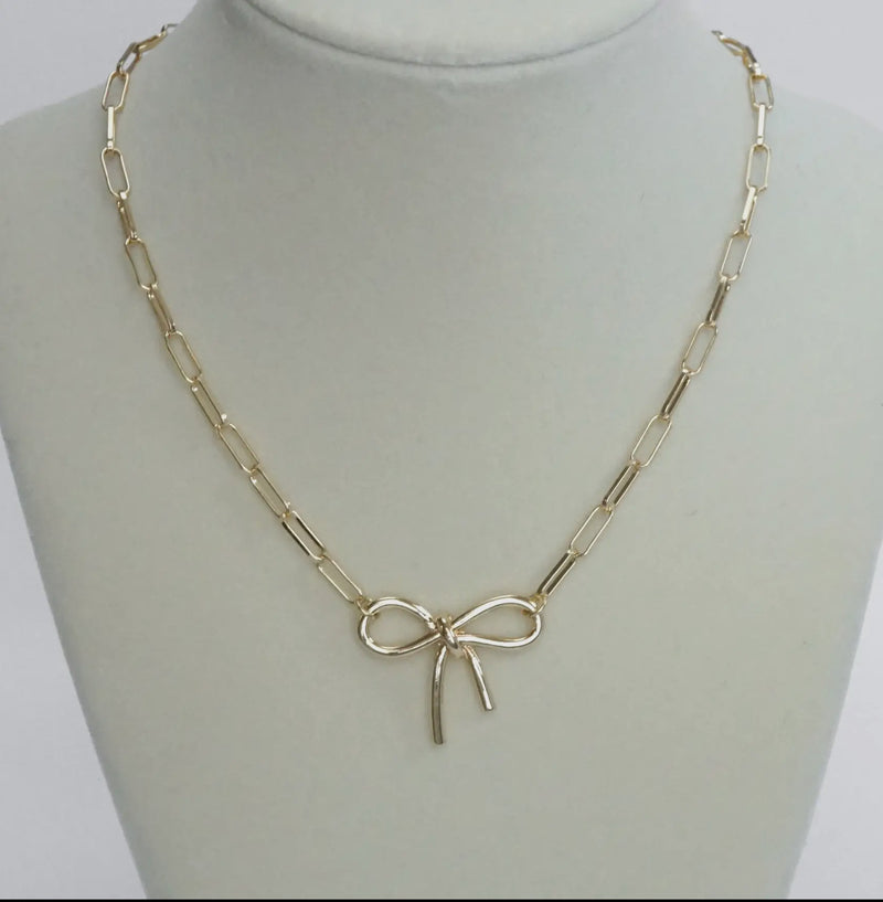 Golden Bow Paperclip Necklace