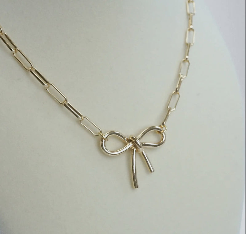 Golden Bow Paperclip Necklace