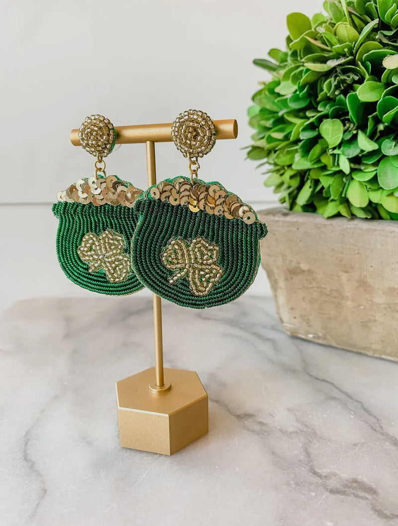 Lucky Clover Pot of Gold Earrings