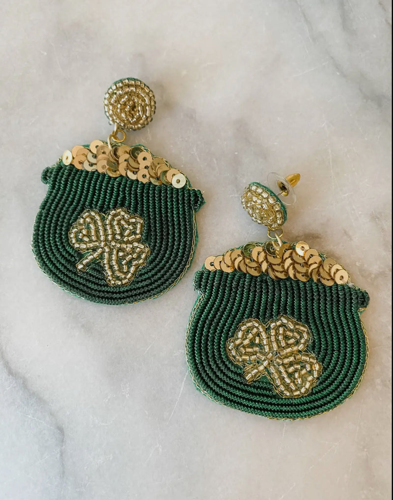 Lucky Clover Pot of Gold Earrings