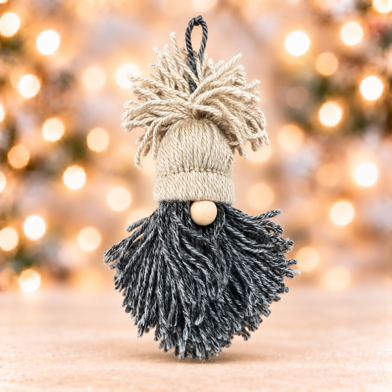 Gray + Cream Gnome Ornament