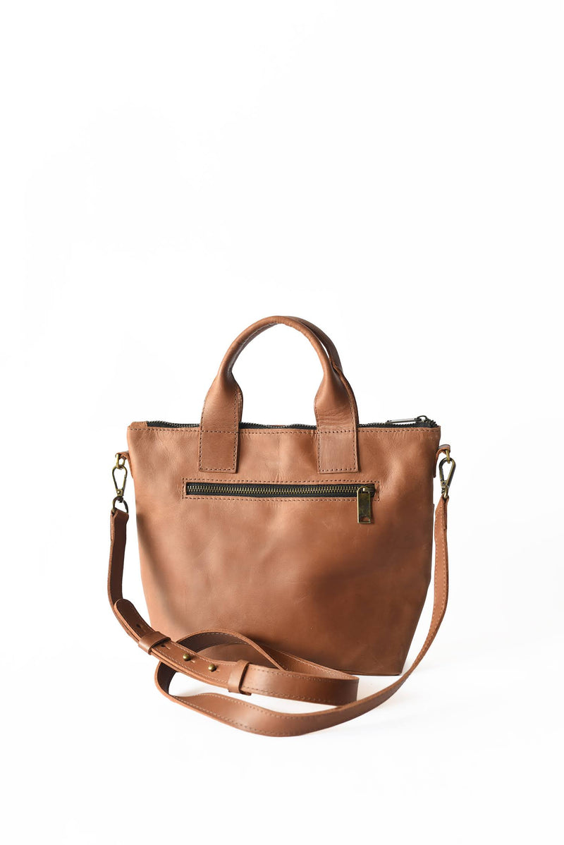 B+H Medium Leather Crossbody in Cognac