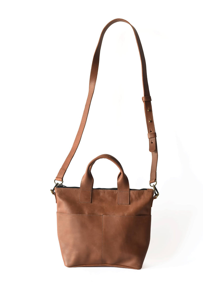 B+H Medium Leather Crossbody in Cognac