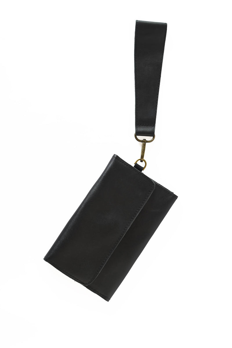 B+H Leather Wallet Wristlet in Black