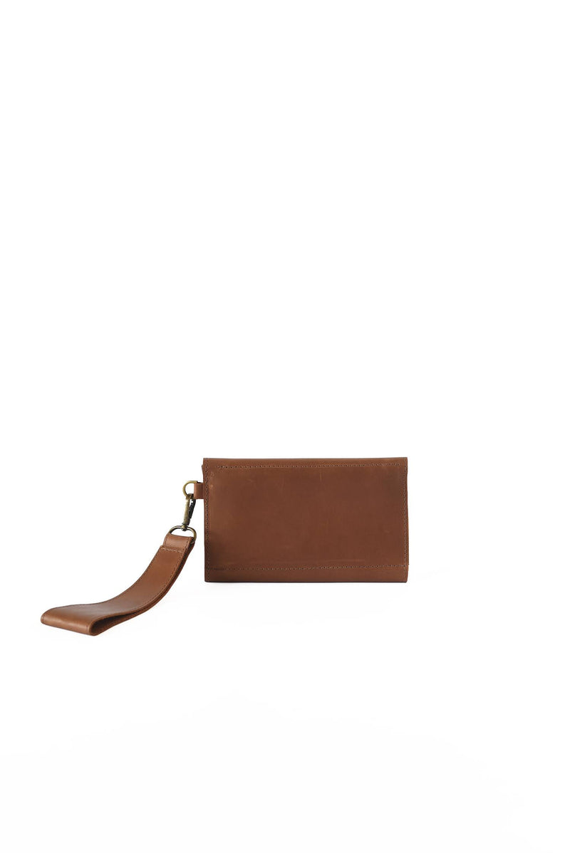 B+H Leather Wallet Wristlet in Cognac