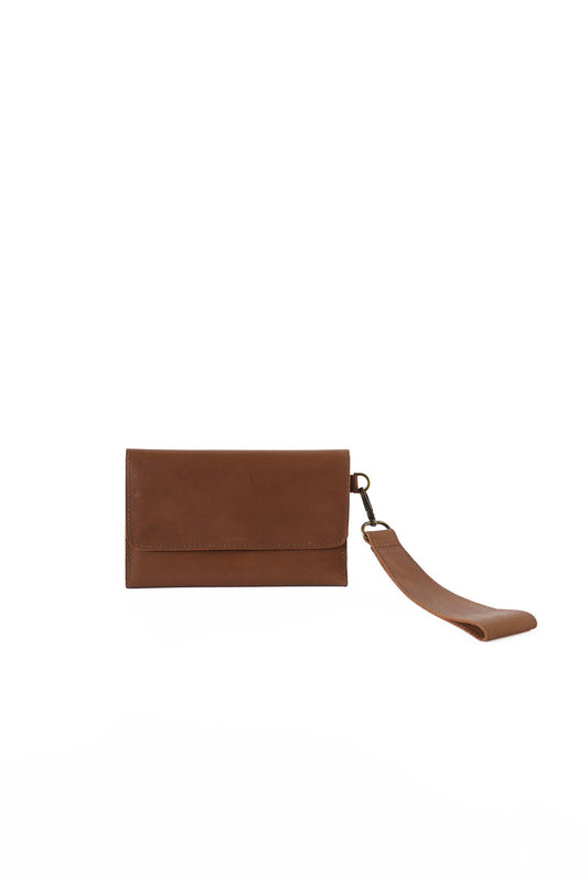 B+H Leather Wallet Wristlet in Cognac