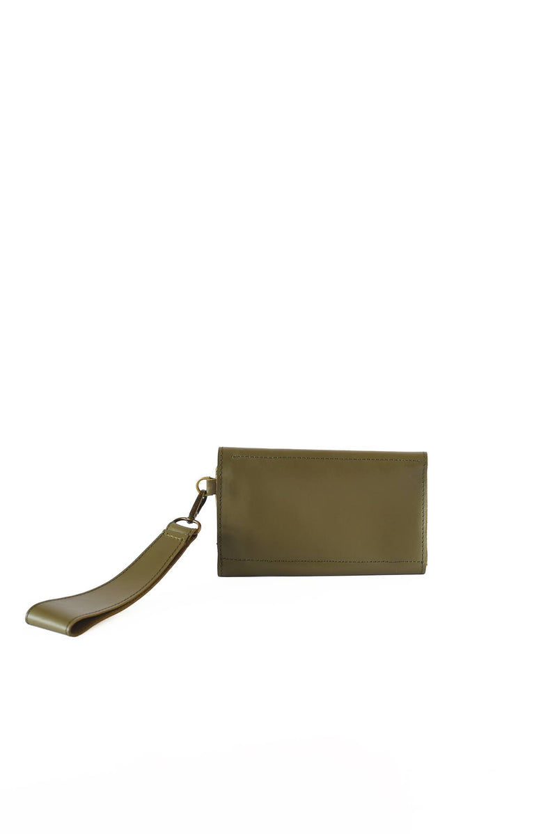 B+H Leather Wallet Wristlet in Olive