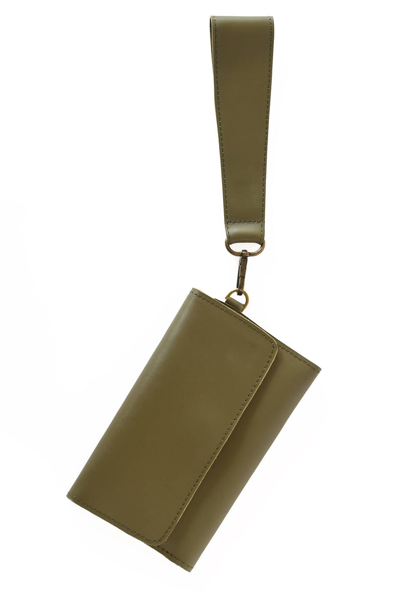 B+H Leather Wallet Wristlet in Olive