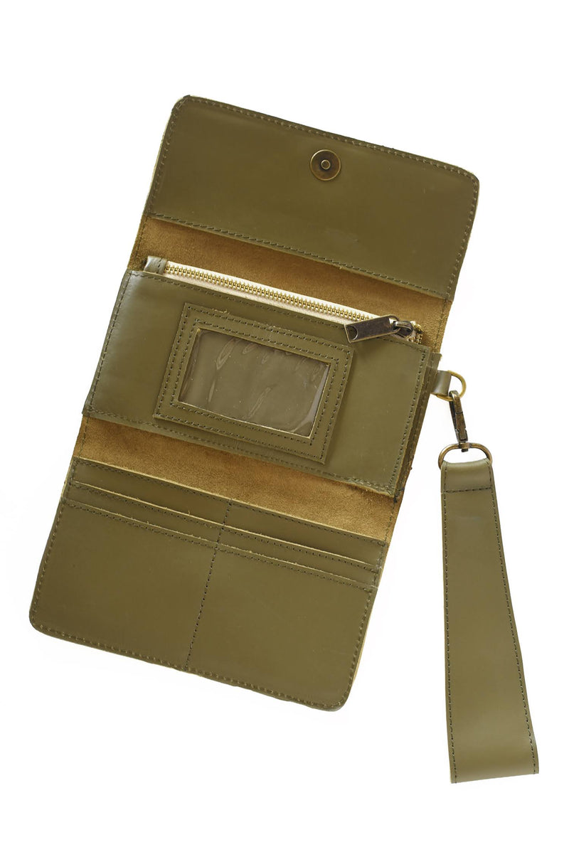 B+H Leather Wallet Wristlet in Olive