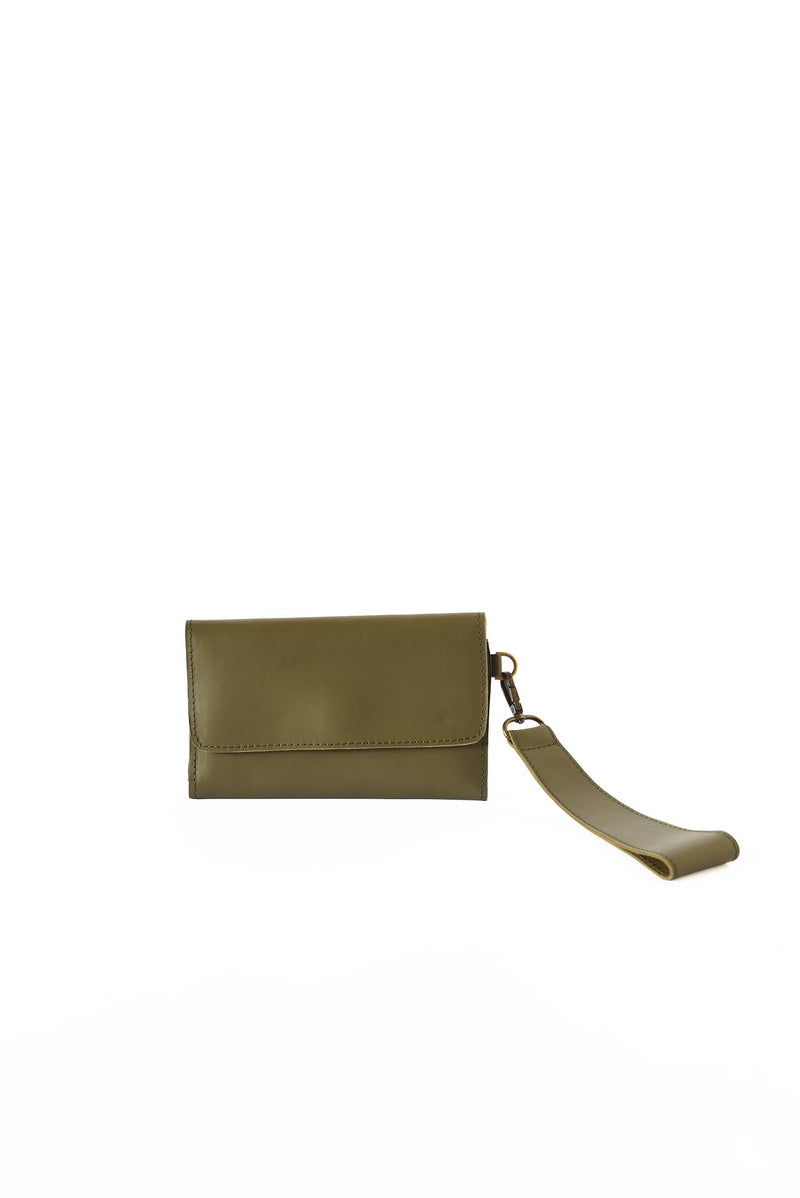 B+H Leather Wallet Wristlet in Olive